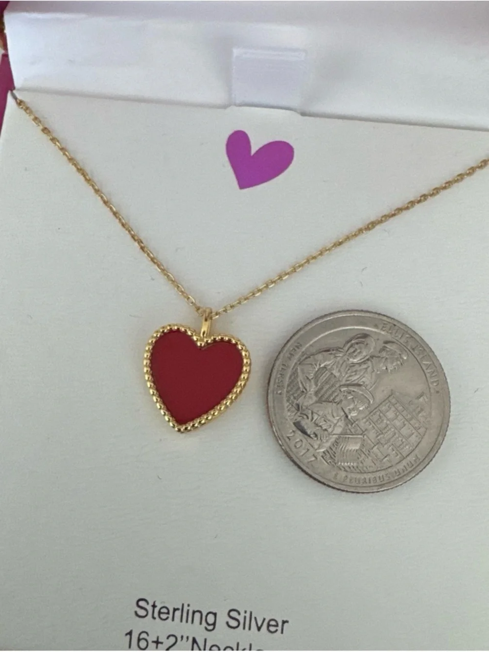 Heart Pendant Necklace in Red and Gold - Sterling Silver